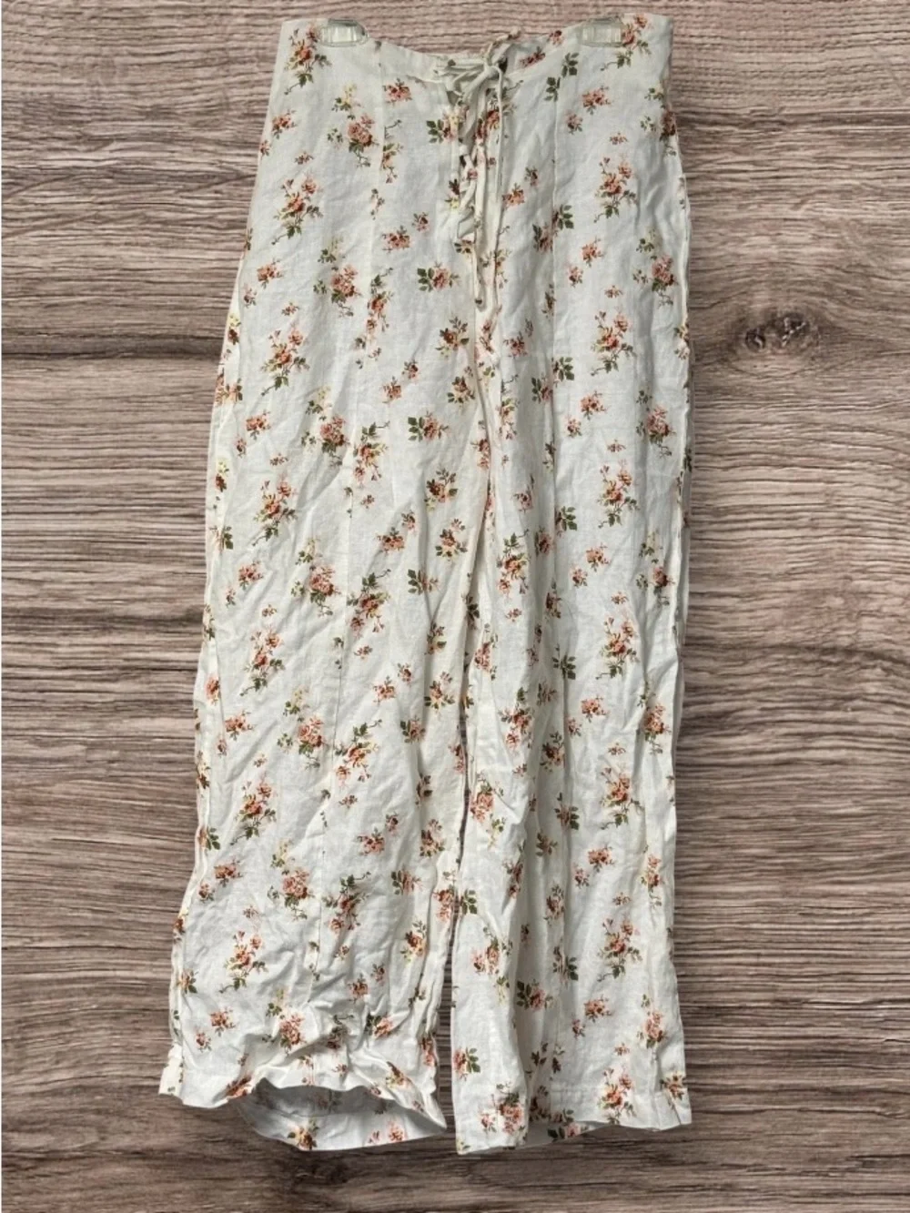 Creed Lace-Up Floral-Print Linen Pants SZ 4